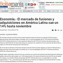 El mercado de fusiones y adquisiciones en Amrica Latina cae un 14% hasta noviembre